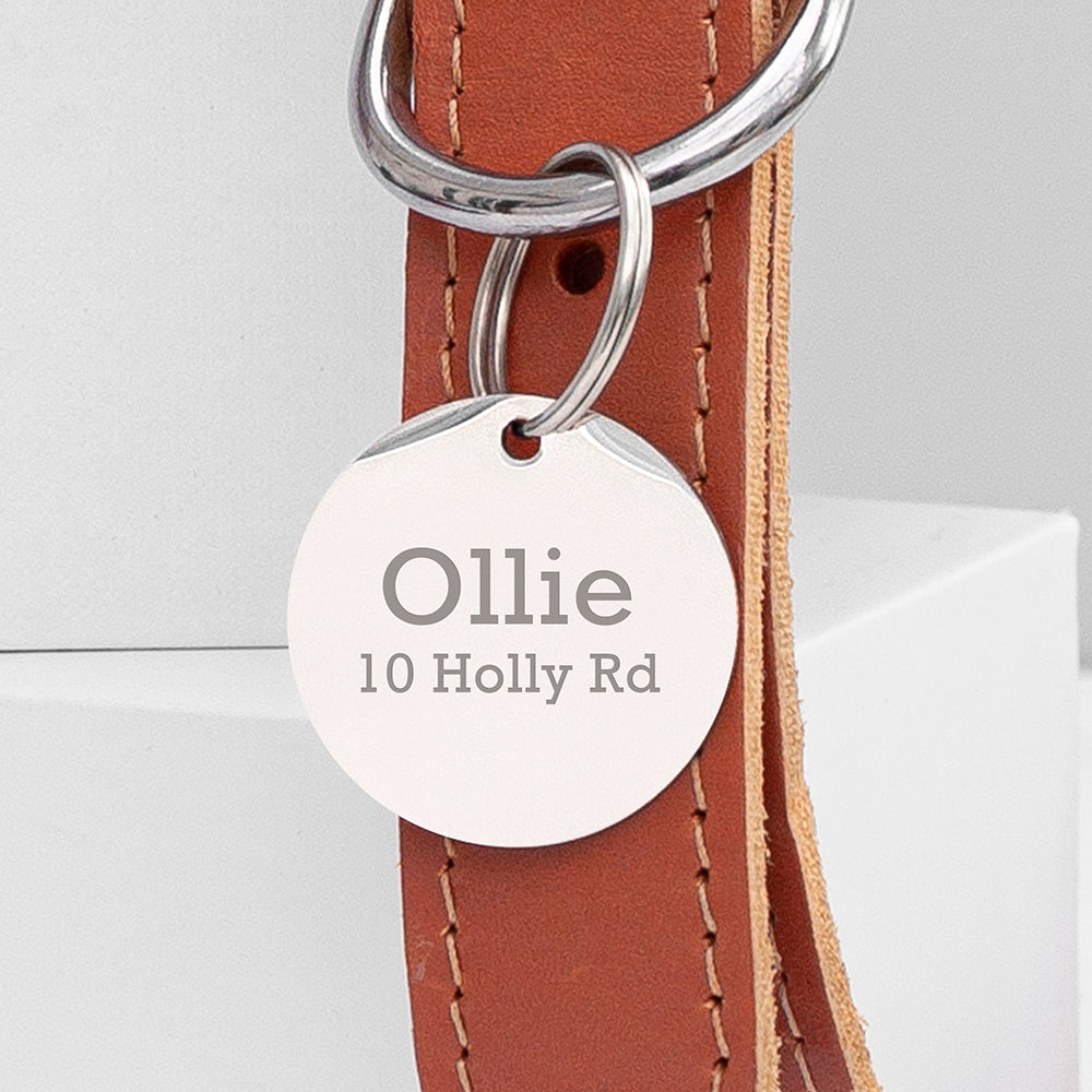 Personalised Classic Brown Leather Dog Collar with Metal Tag: 3 - Pet Products By Gift Moments