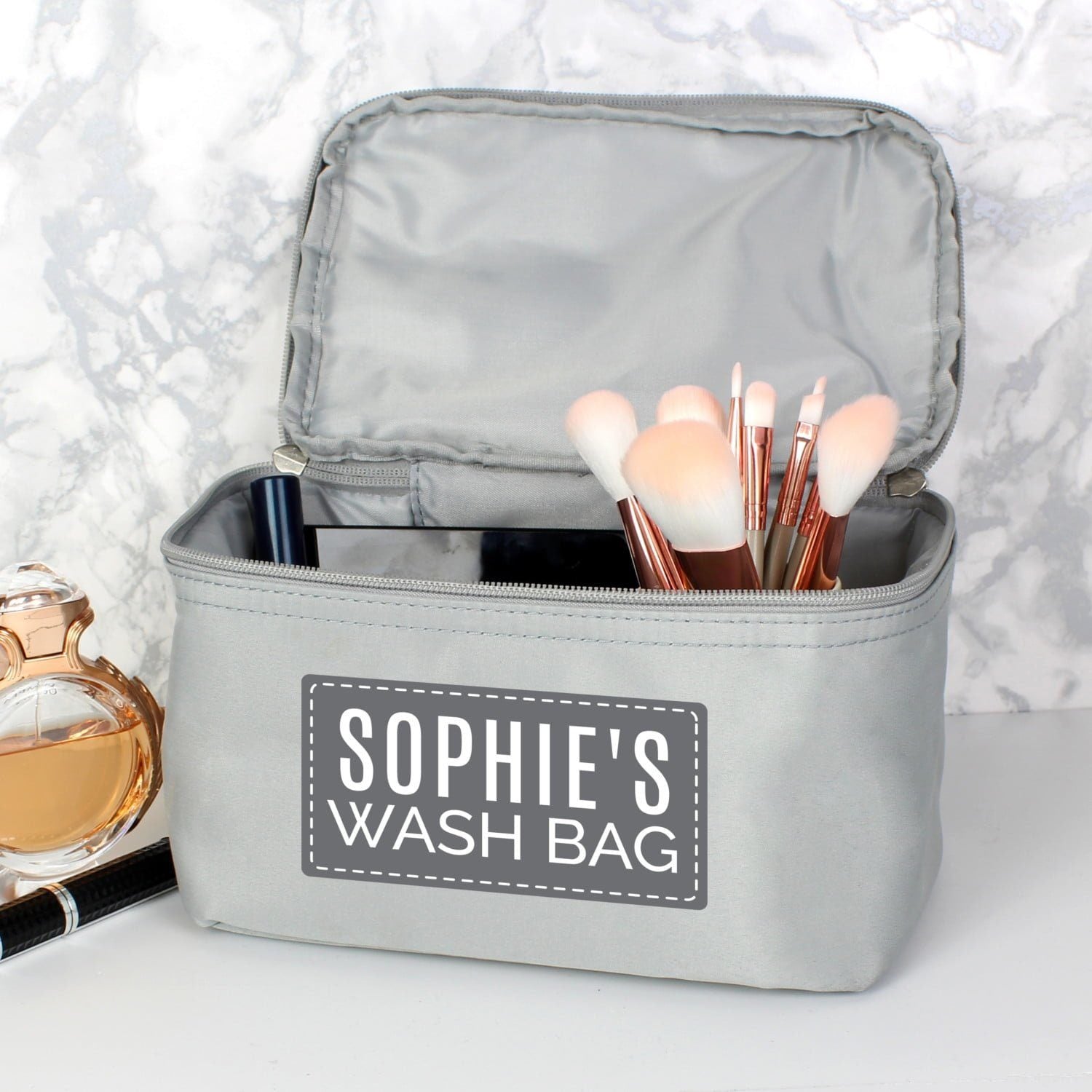 Personalised Classic Grey Toiletry Bag: 1 - Toiletry & Makeup Bags By Gift Moments