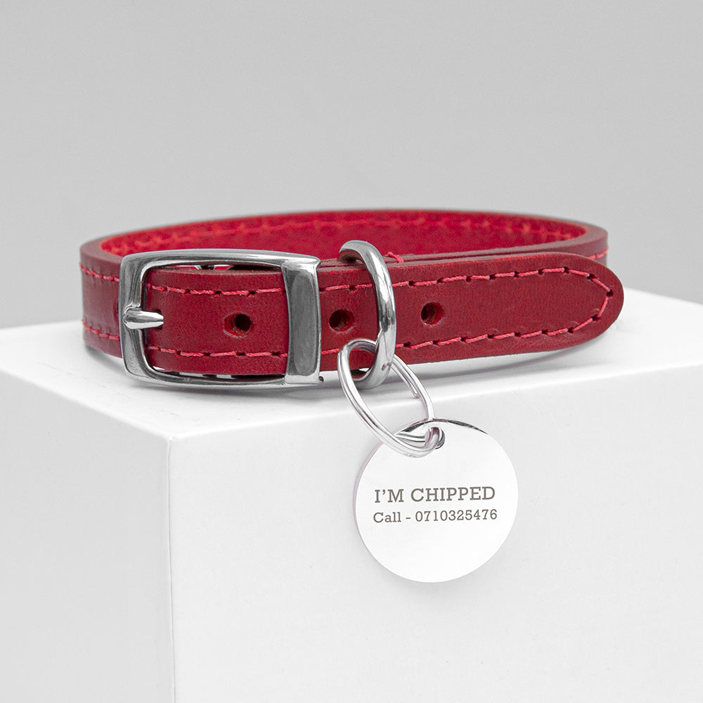 Personalised Classic Red Leather Dog Collar with Tag: 4 - Pet Products By Gift Moments