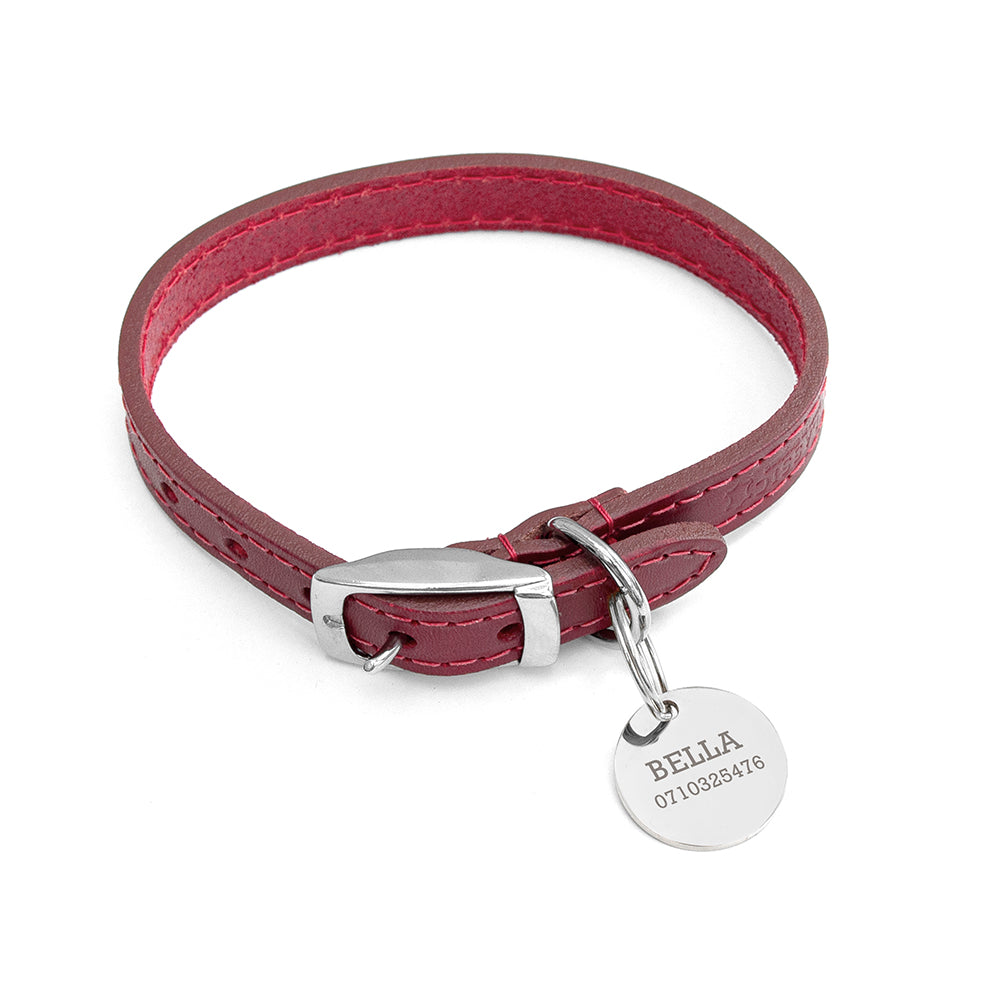 Personalised Classic Red Leather Dog Collar with Tag: 6 - Pet Products By Gift Moments