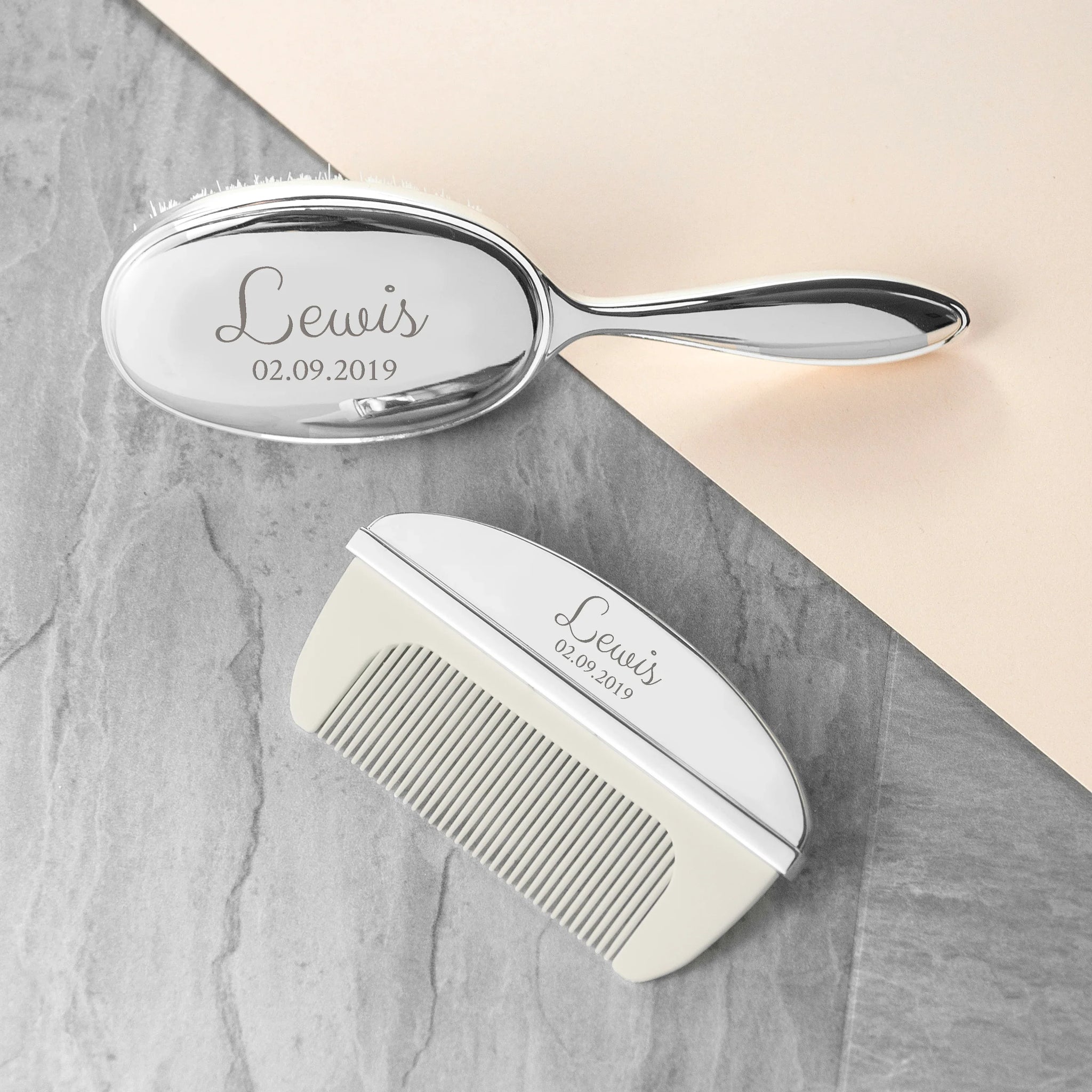 Personalised Classic Silver Plated Baby Brush & Comb Set: 2 - Baby By Gift Moments