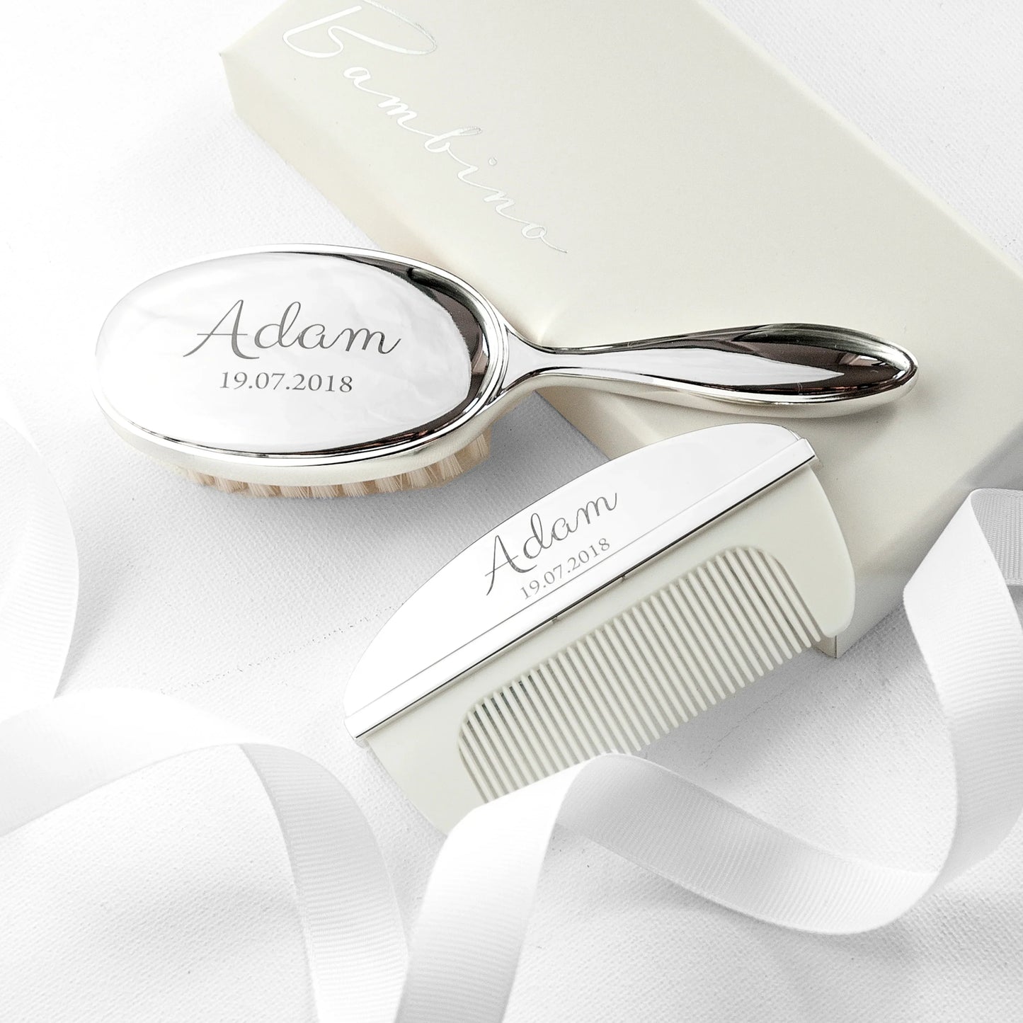 Personalised Classic Silver Plated Baby Brush & Comb Set: 1 - Baby By Gift Moments