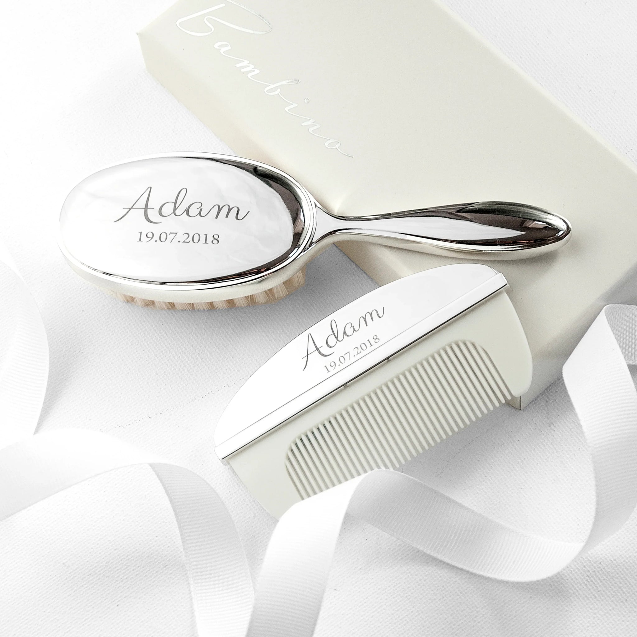 Personalised Classic Silver Plated Baby Brush & Comb Set: 1 - Baby By Gift Moments