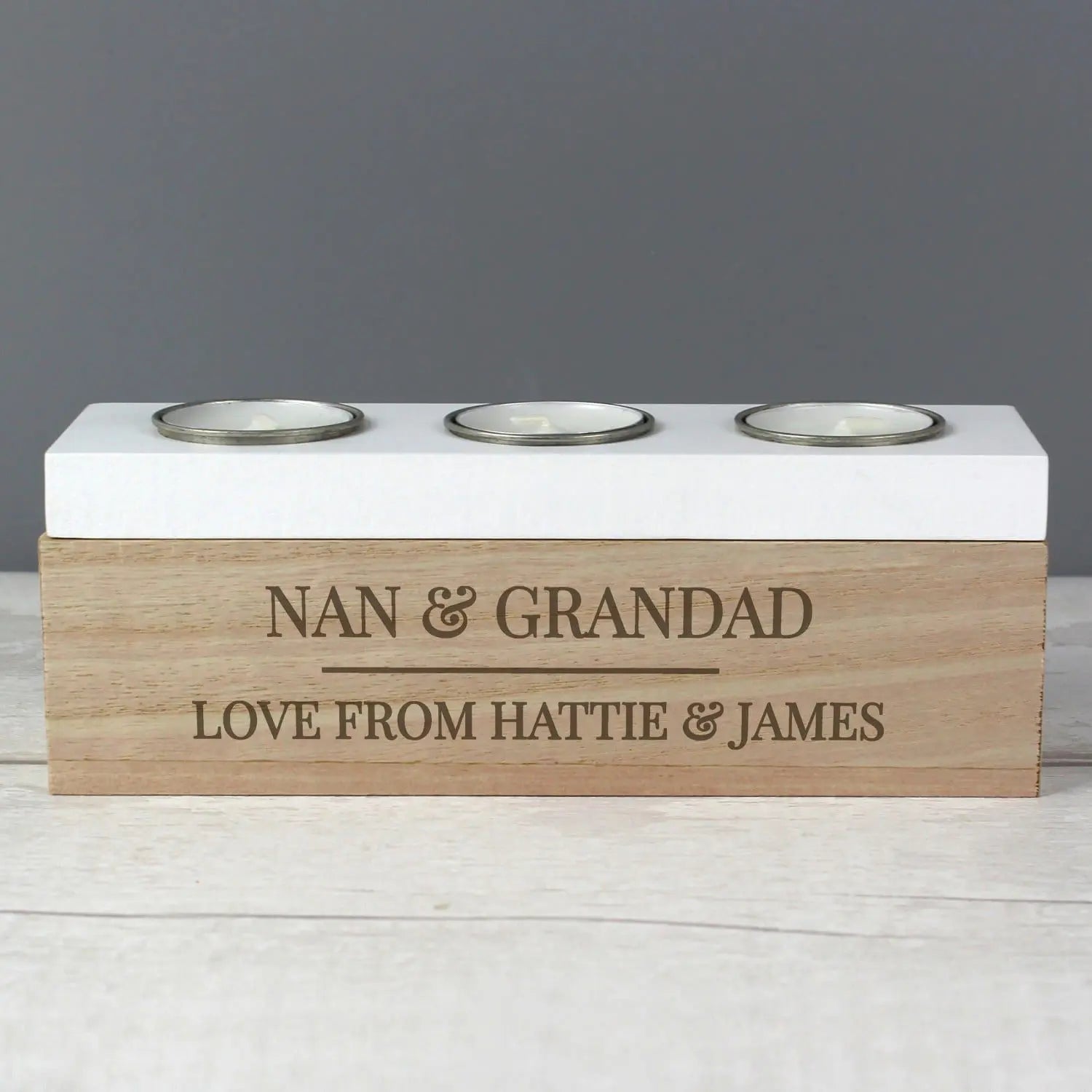 Personalised Classic Triple Tea Light Box: 4 - Candle Holders By Gift Moments