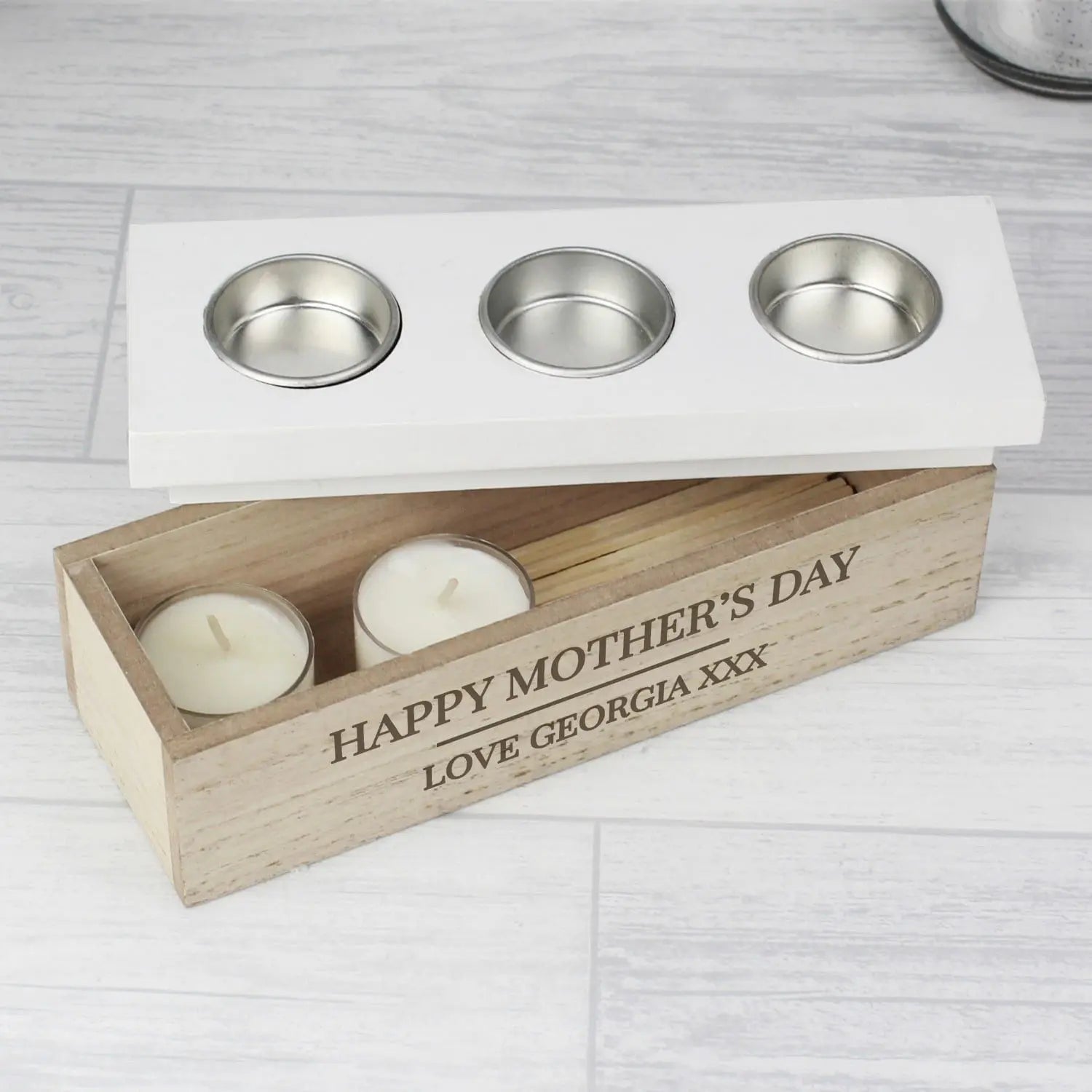 Personalised Classic Triple Tea Light Box: 3 - Candle Holders By Gift Moments