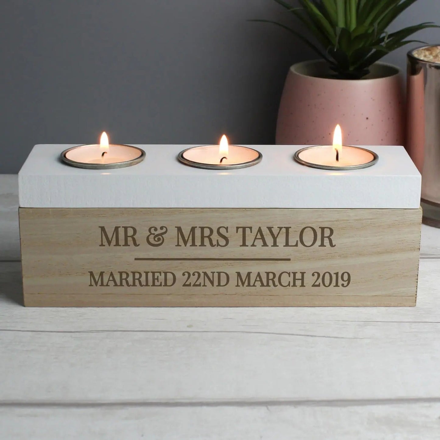 Personalised Classic Triple Tea Light Box: 2 - Candle Holders By Gift Moments