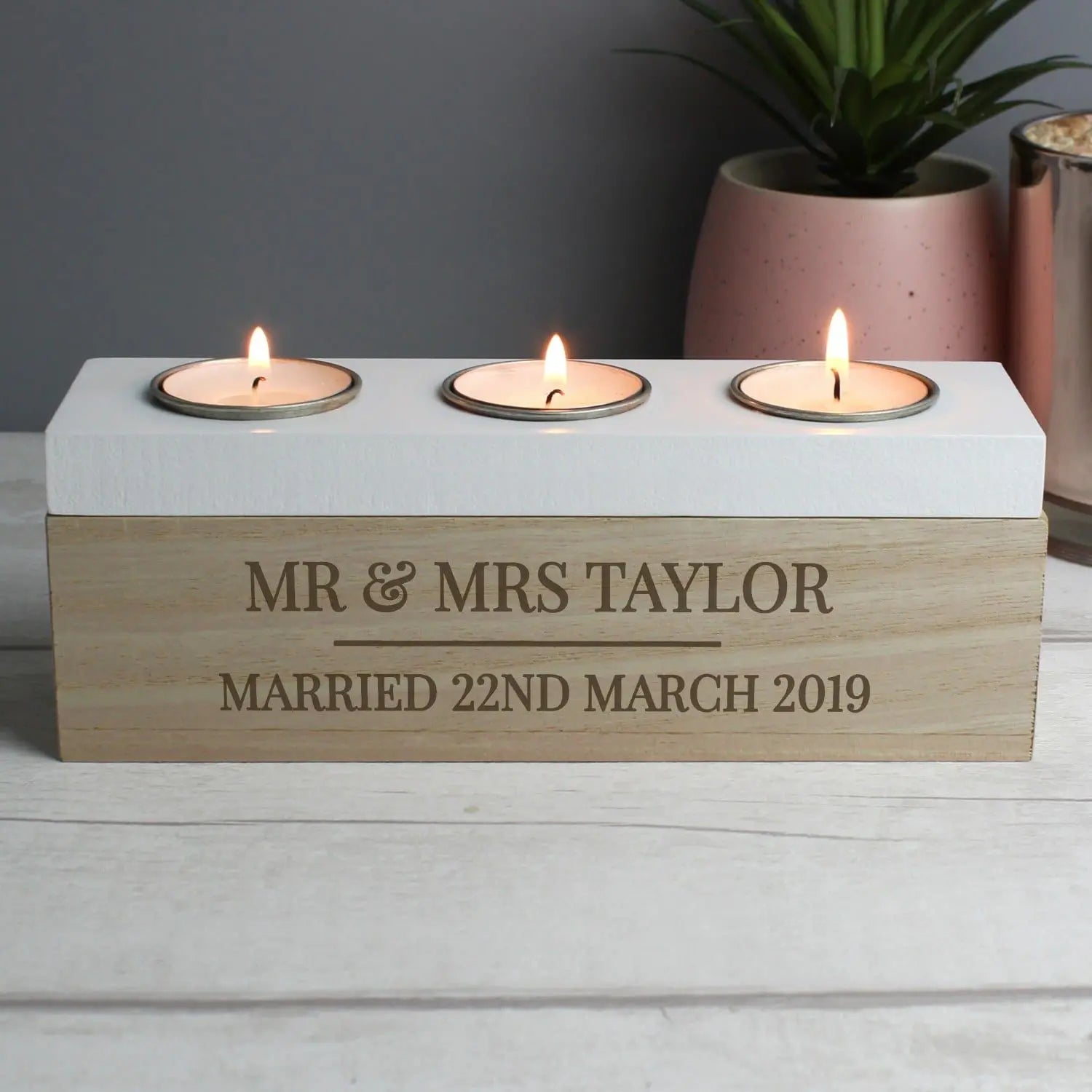 Personalised Classic Triple Tea Light Box: 2 - Candle Holders By Gift Moments