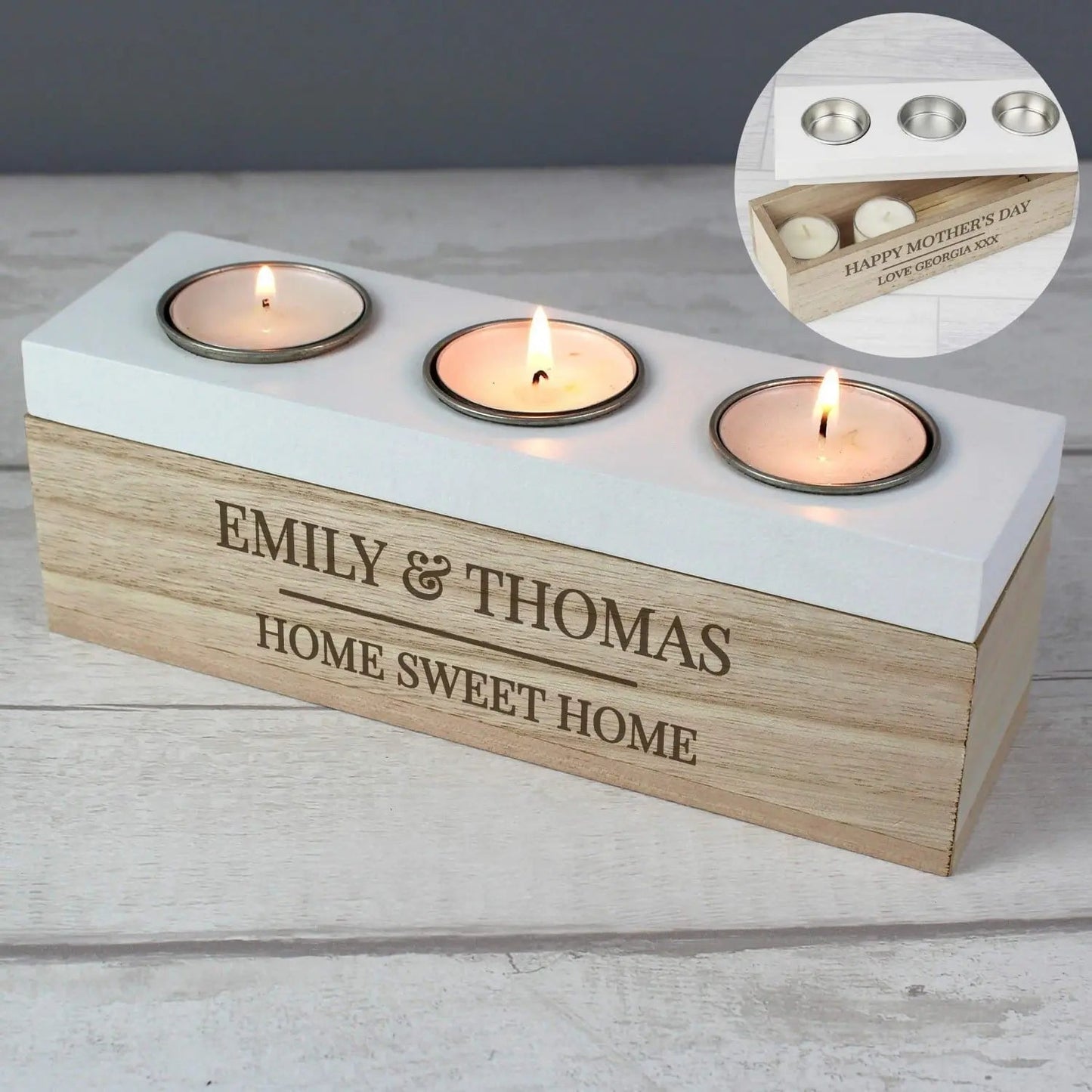 Personalised Classic Triple Tea Light Box: 1 - Candle Holders By Gift Moments