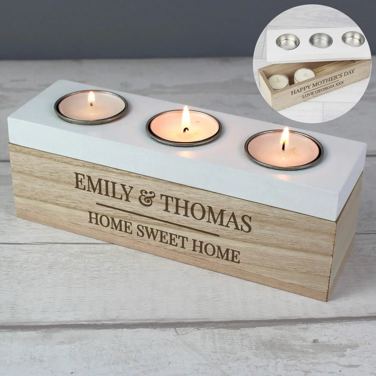 Personalised Classic Triple Tea Light Box: 1 - Candle Holders By Gift Moments