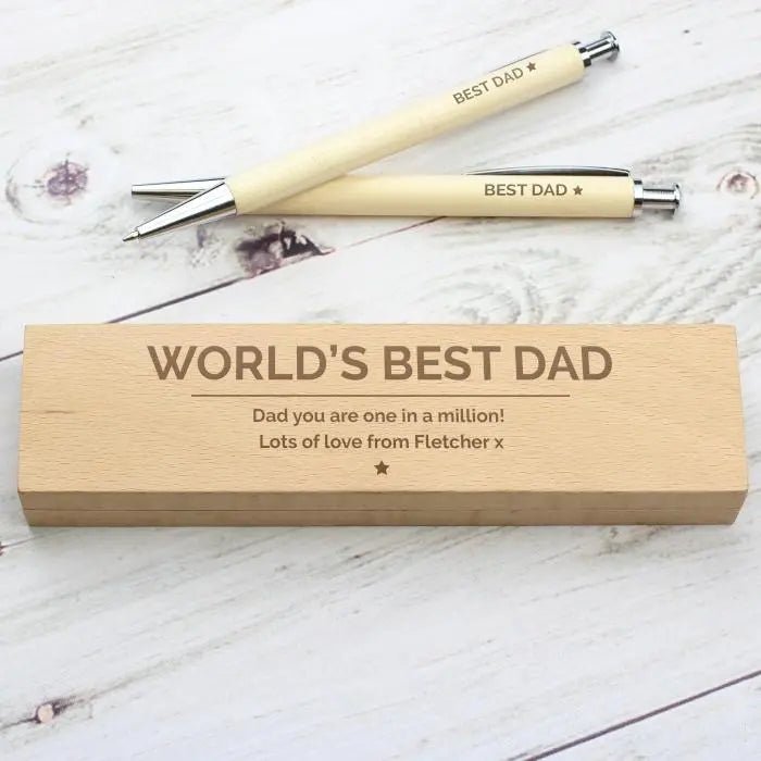Personalised Classic Wooden Pen & Pencil Box Set: 6 - Pens & Pencils By Gift Moments