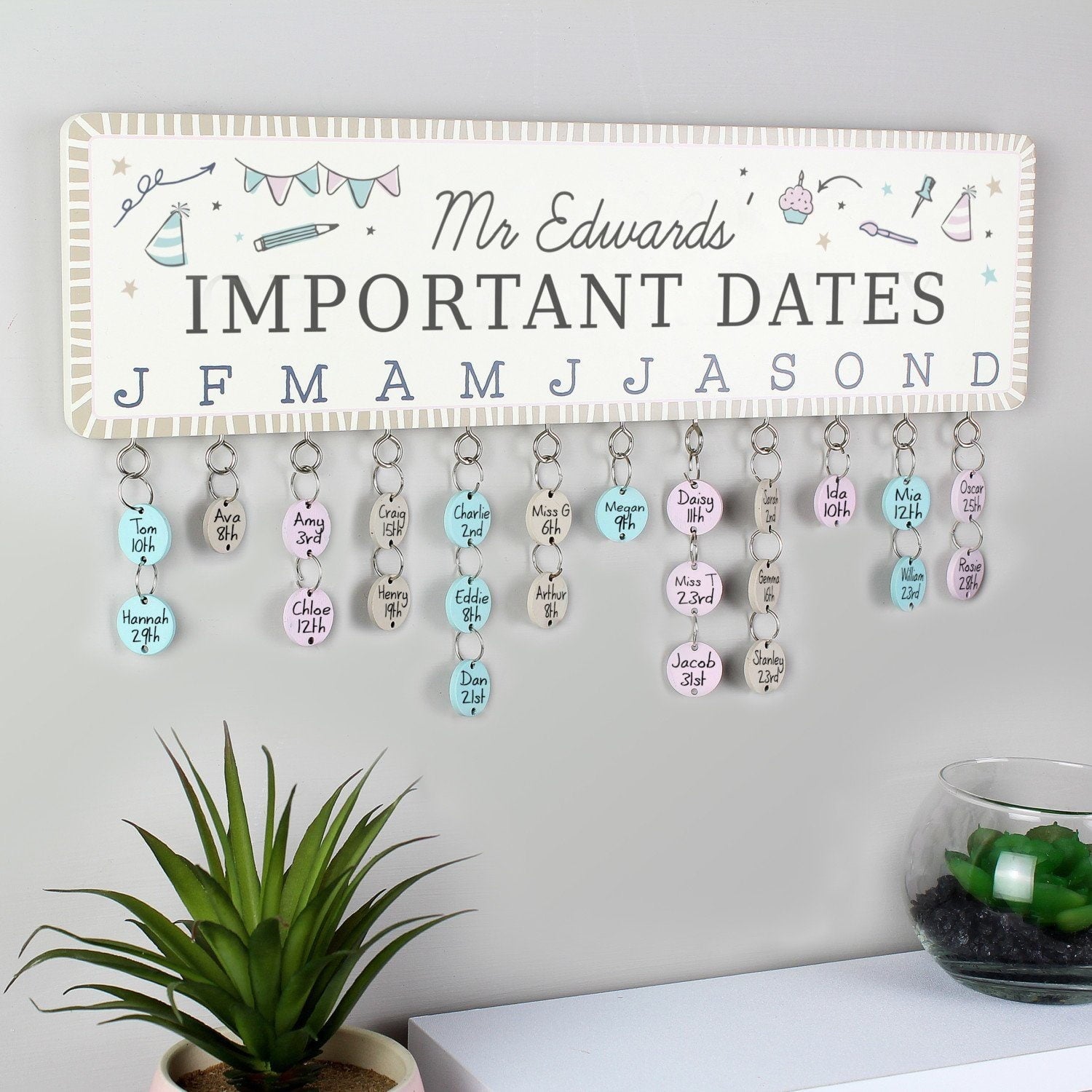 Personalised Classroom Office Birthday Planner Plaque with Customisable Discs: 3 - Calendars & Planners By Gift Moments