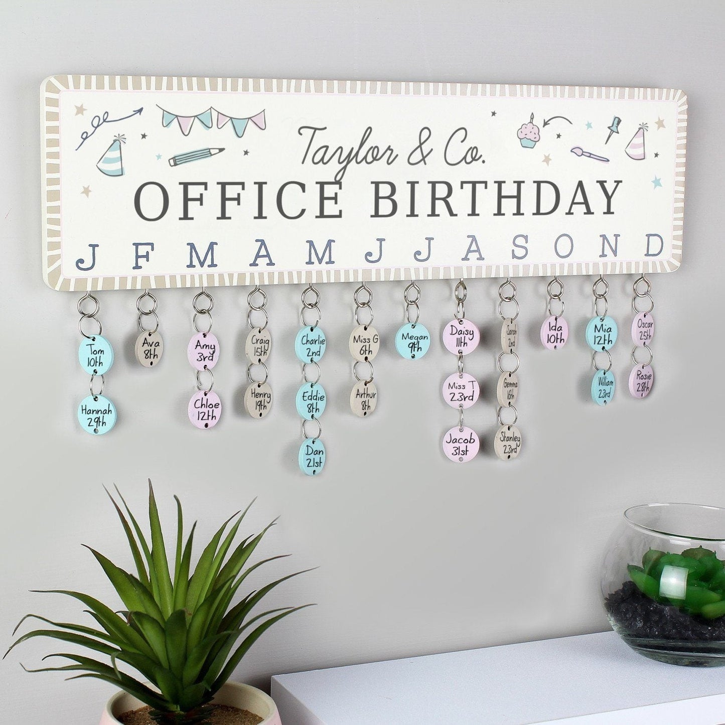 Personalised Classroom Office Birthday Planner Plaque with Customisable Discs: 2 - Calendars & Planners By Gift Moments