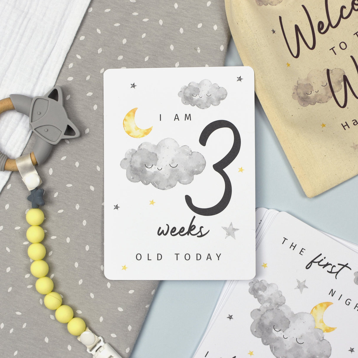 Personalised Cloud Baby Milestone Cards In Drawstring Bag: 2 - Keepsakes By Gift Moments