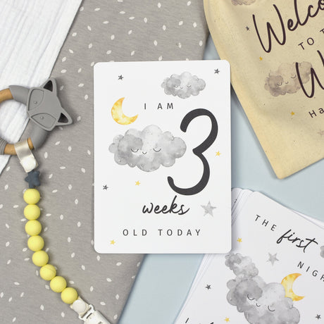 Personalised Cloud Baby Milestone Cards In Drawstring Bag: 2 - Keepsakes By Gift Moments