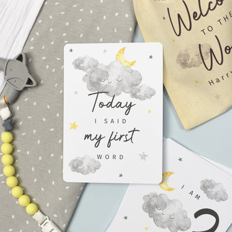 Personalised Cloud Baby Milestone Cards In Drawstring Bag: 4 - Keepsakes By Gift Moments
