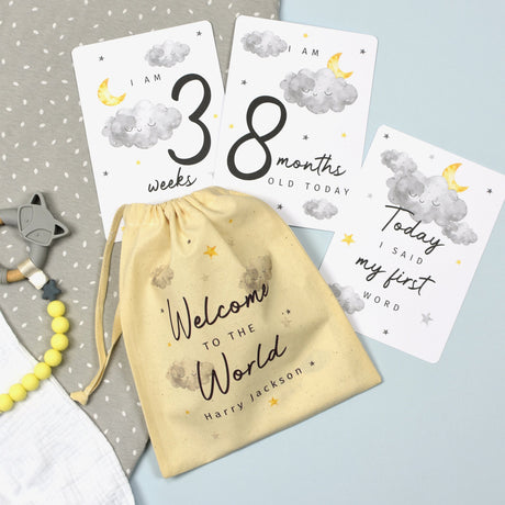 Personalised Cloud Baby Milestone Cards In Drawstring Bag: 1 - Keepsakes By Gift Moments