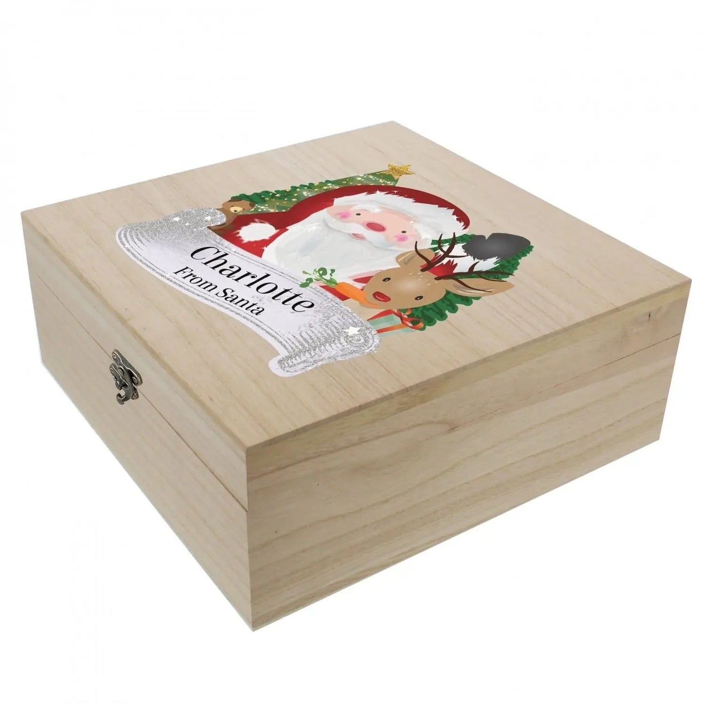 Personalised Colourful Santa Large Wooden Christmas Eve Box: 3 - Keepsake Boxes By Gift Moments