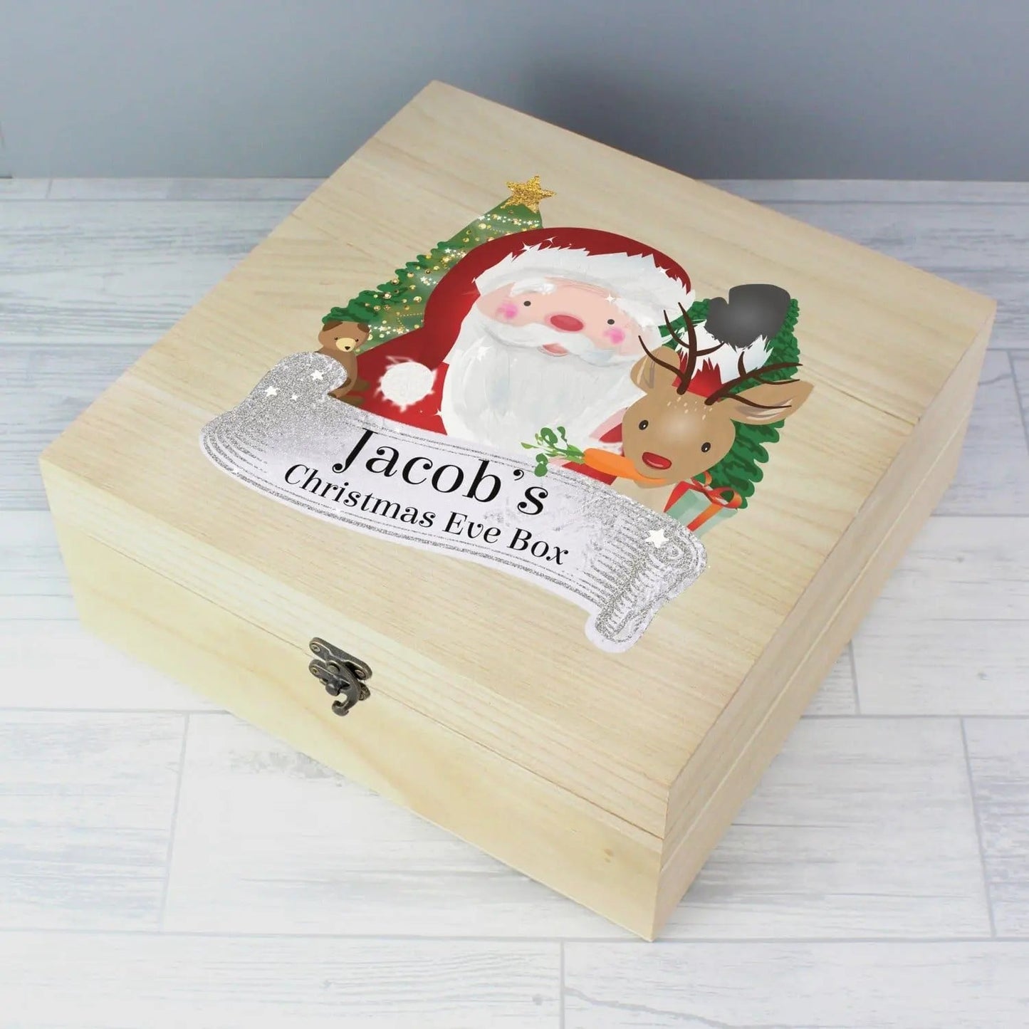 Personalised Colourful Santa Large Wooden Christmas Eve Box: 2 - Keepsake Boxes By Gift Moments