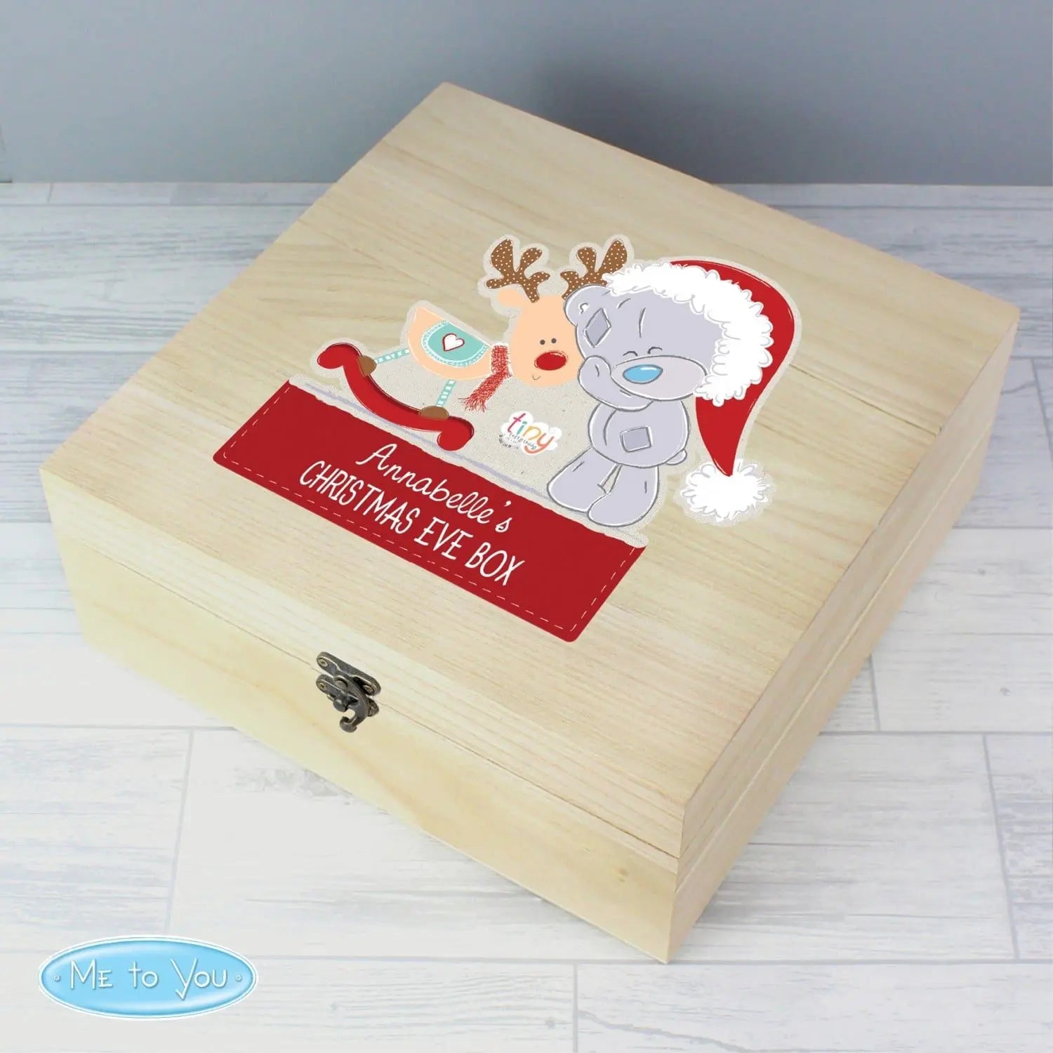Personalised Colourful Tiny Tatty Teddy Large Wooden Christmas Eve Box: 2 - Keepsake Boxes