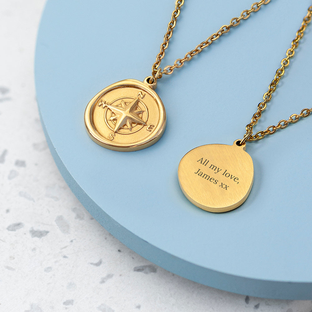 Personalised Compass Amulet Necklaces: 1 - Gold - Necklaces By Gift Moments