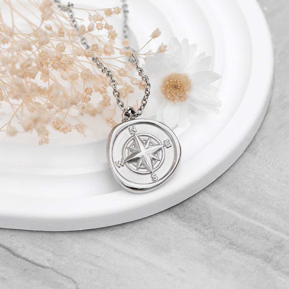 Personalised Compass Amulet Necklaces: 2 - Silver - Necklaces By Gift Moments
