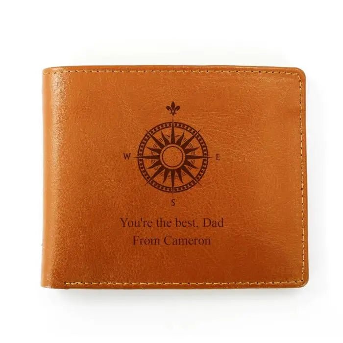 Personalised Compass Tan Leather Wallet: 3 - Wallets & Money Clips By Gift Moments