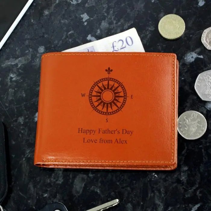 Personalised Compass Tan Leather Wallet: 2 - Wallets & Money Clips By Gift Moments