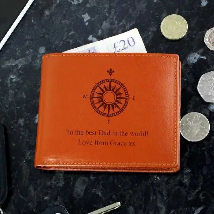 Personalised Compass Tan Leather Wallet: 1 - Wallets & Money Clips By Gift Moments
