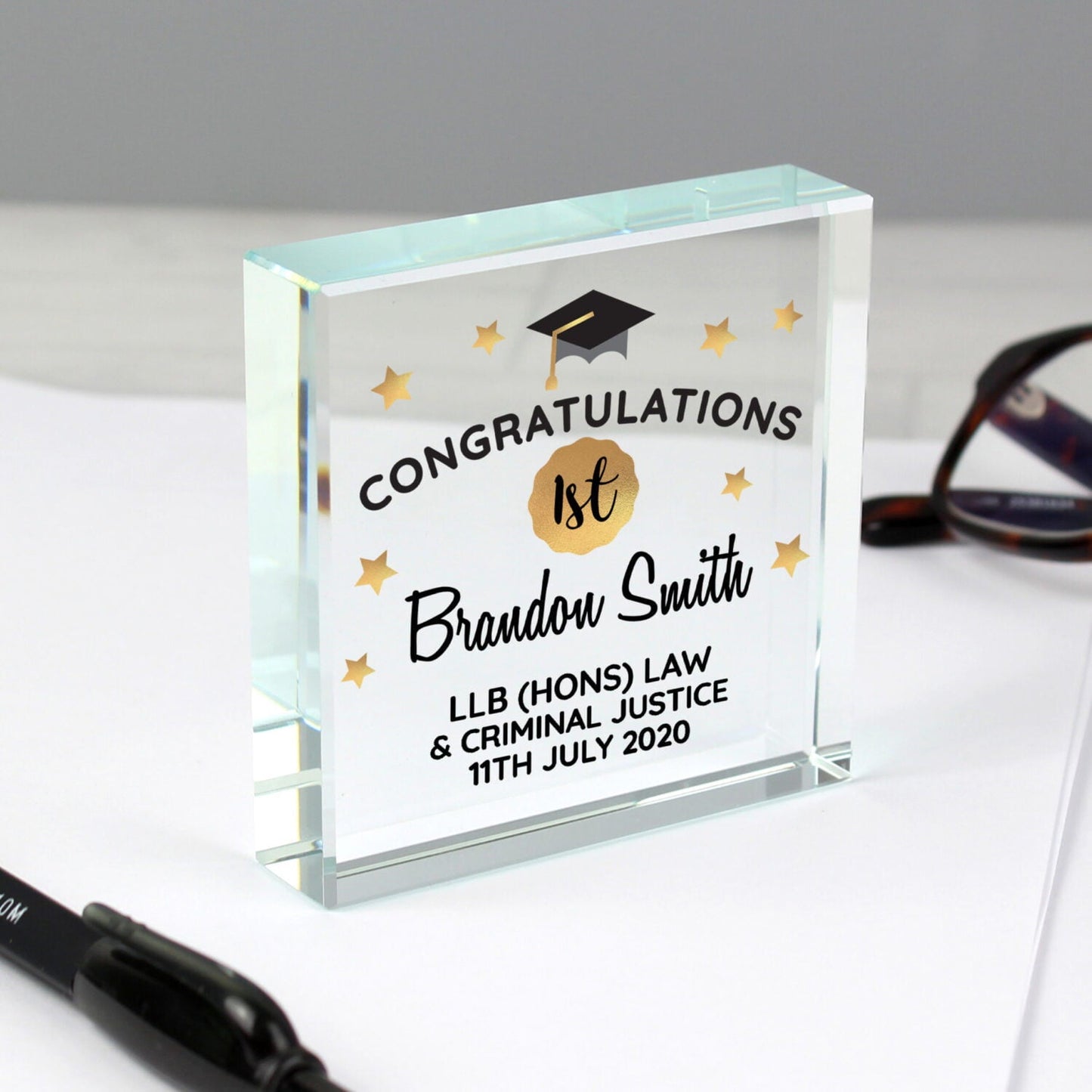 Personalised Congratulations Graduation Crystal Token: 1 - Crystal Tokens By Gift Moments