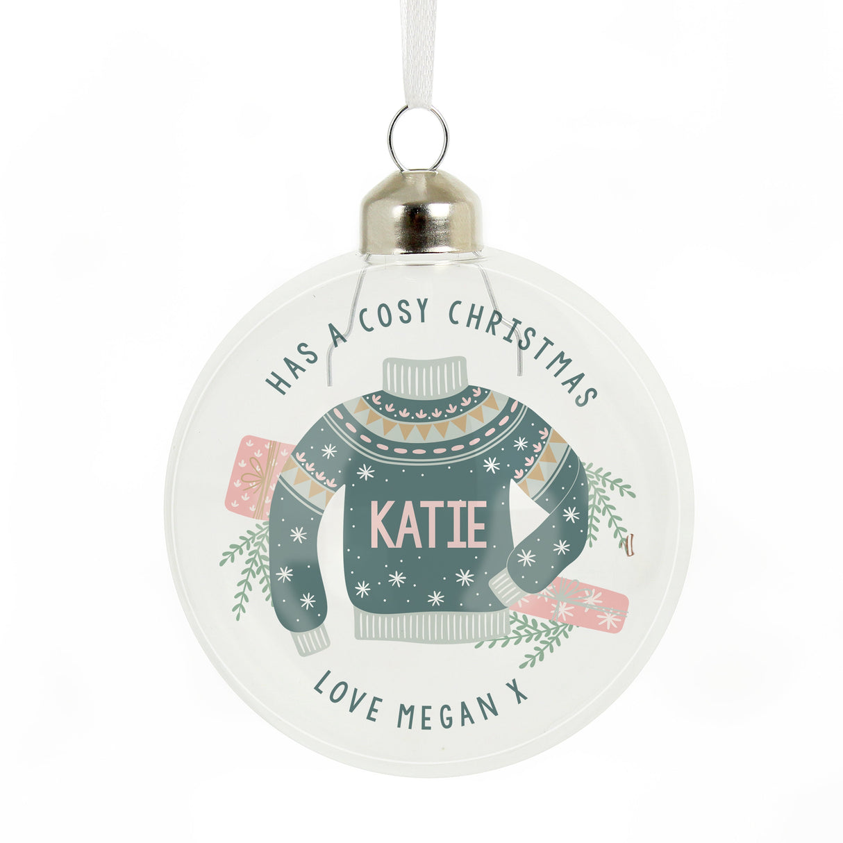 Personalised Cosy Christmas Glass Bauble: 4 - Christmas Baubles By Gift Moments