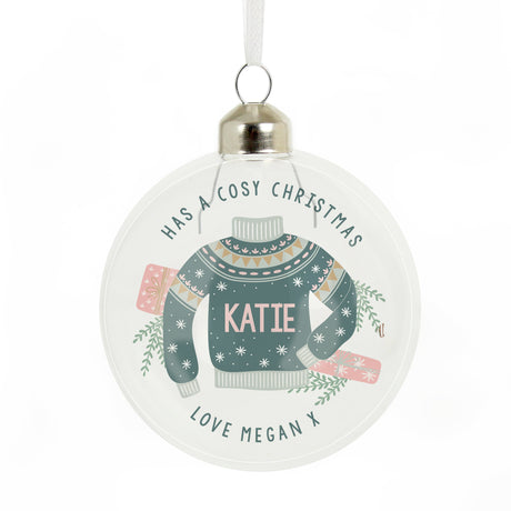 Personalised Cosy Christmas Glass Bauble: 4 - Christmas Baubles By Gift Moments