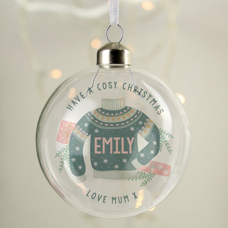 Personalised Cosy Christmas Glass Bauble: 3 - Christmas Baubles By Gift Moments