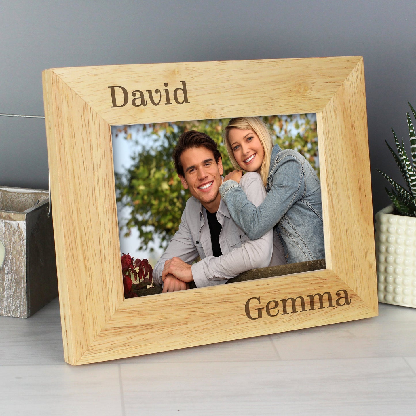 Personalised Couples 6x4 Oak Finish Photo Frame: 3 - Photo Frames By Gift Moments