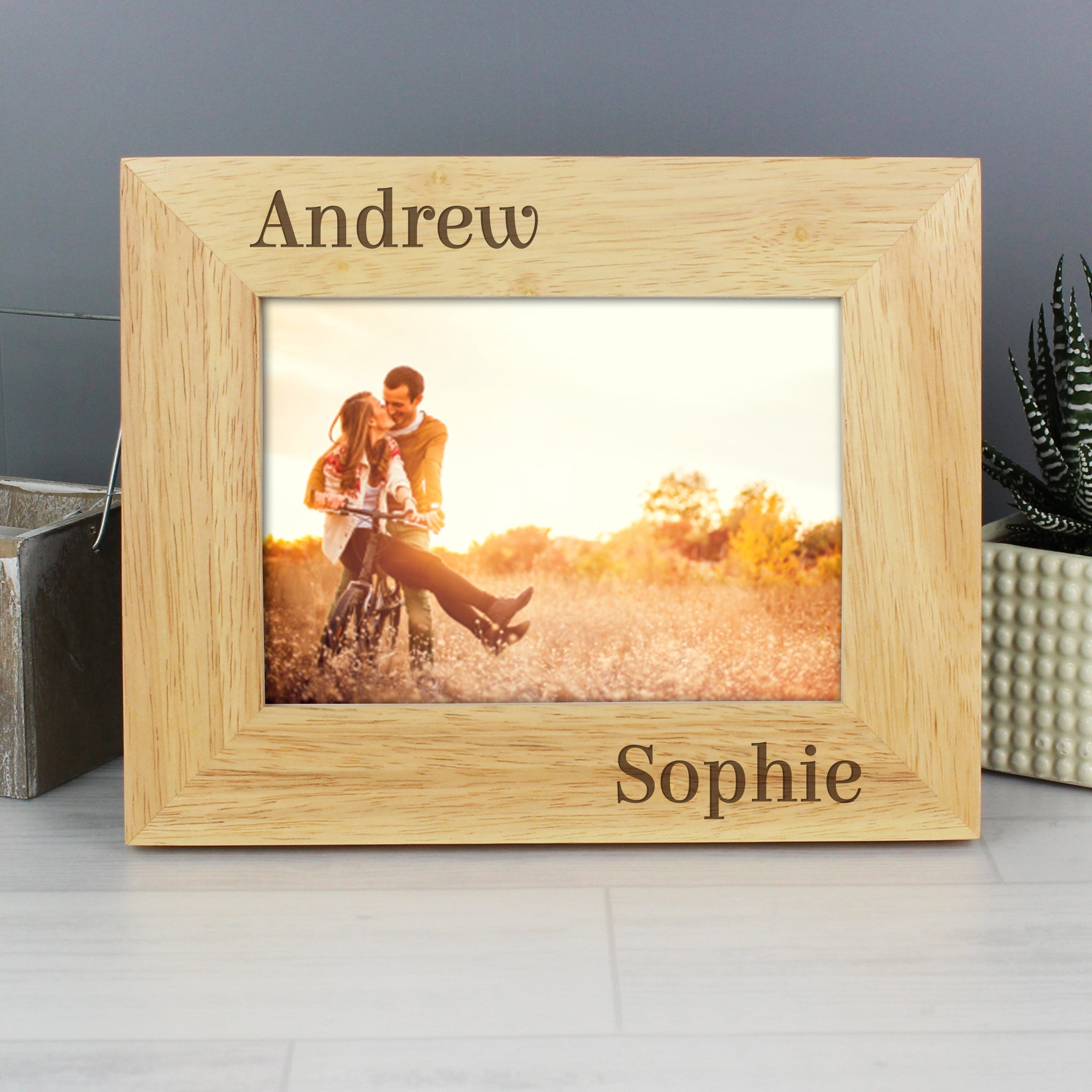 Personalised Couples 6x4 Oak Finish Photo Frame: 6 - Photo Frames By Gift Moments