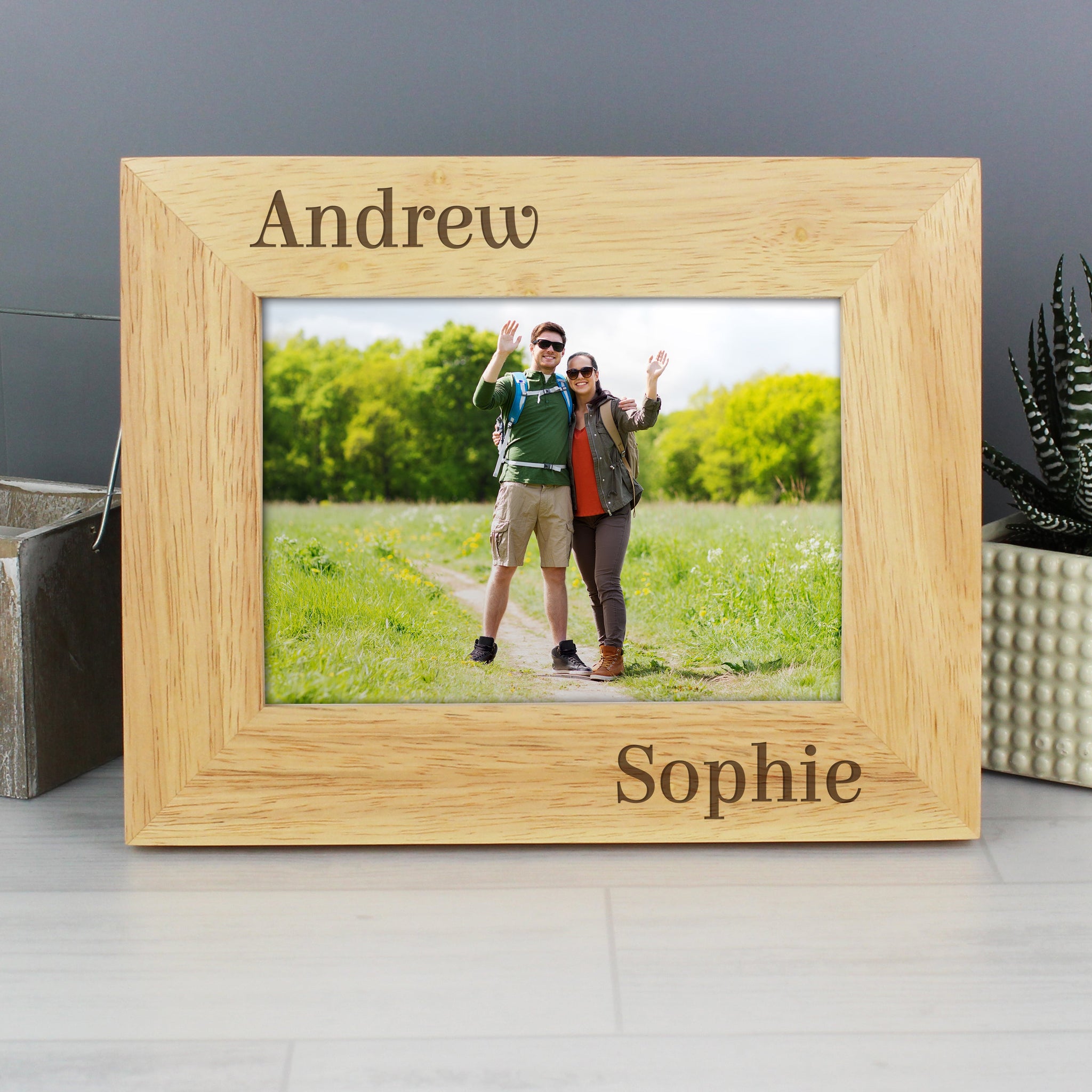 Personalised Couples 6x4 Oak Finish Photo Frame: 4 - Photo Frames By Gift Moments