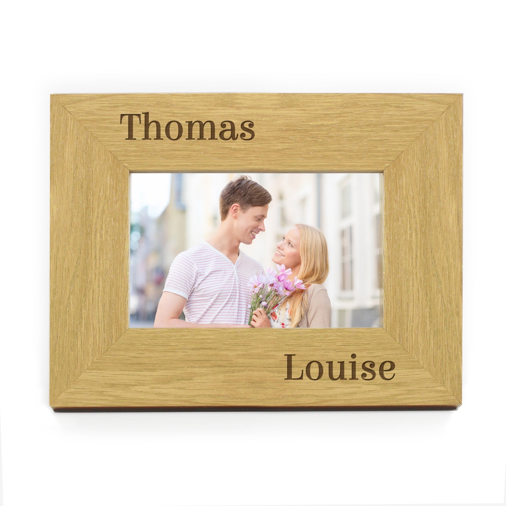 Personalised Couples 6x4 Oak Finish Photo Frame: 2 - Photo Frames By Gift Moments