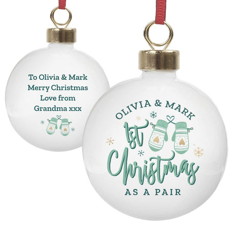 Personalised Couples Christmas Mittens Bauble: 4 - Christmas Baubles By Gift Moments