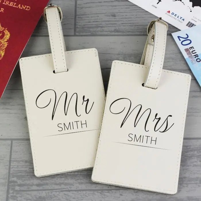 Personalised Cream Leather Couples Luggage Tags: 2 - Luggage Tags By Gift Moments