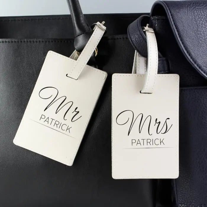 Personalised Cream Leather Couples Luggage Tags: 1 - Luggage Tags By Gift Moments