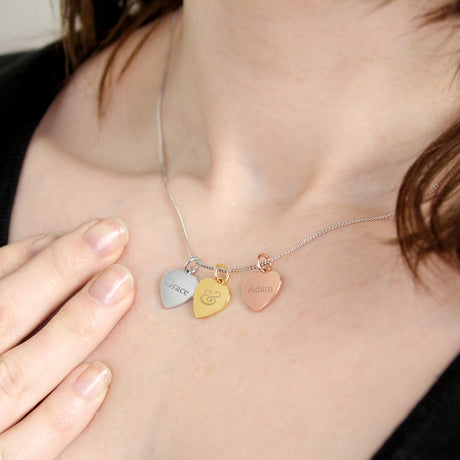 Personalised Couples Gold Rose Gold and Silver 3 Hearts Necklace: 2 - Necklaces By Gift Moments