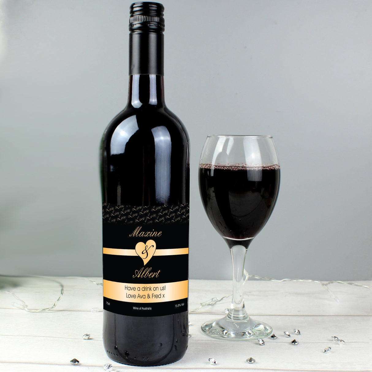 Personalised Couples Heart Red Wine- Black Design: 1 - Wine By Gift Moments