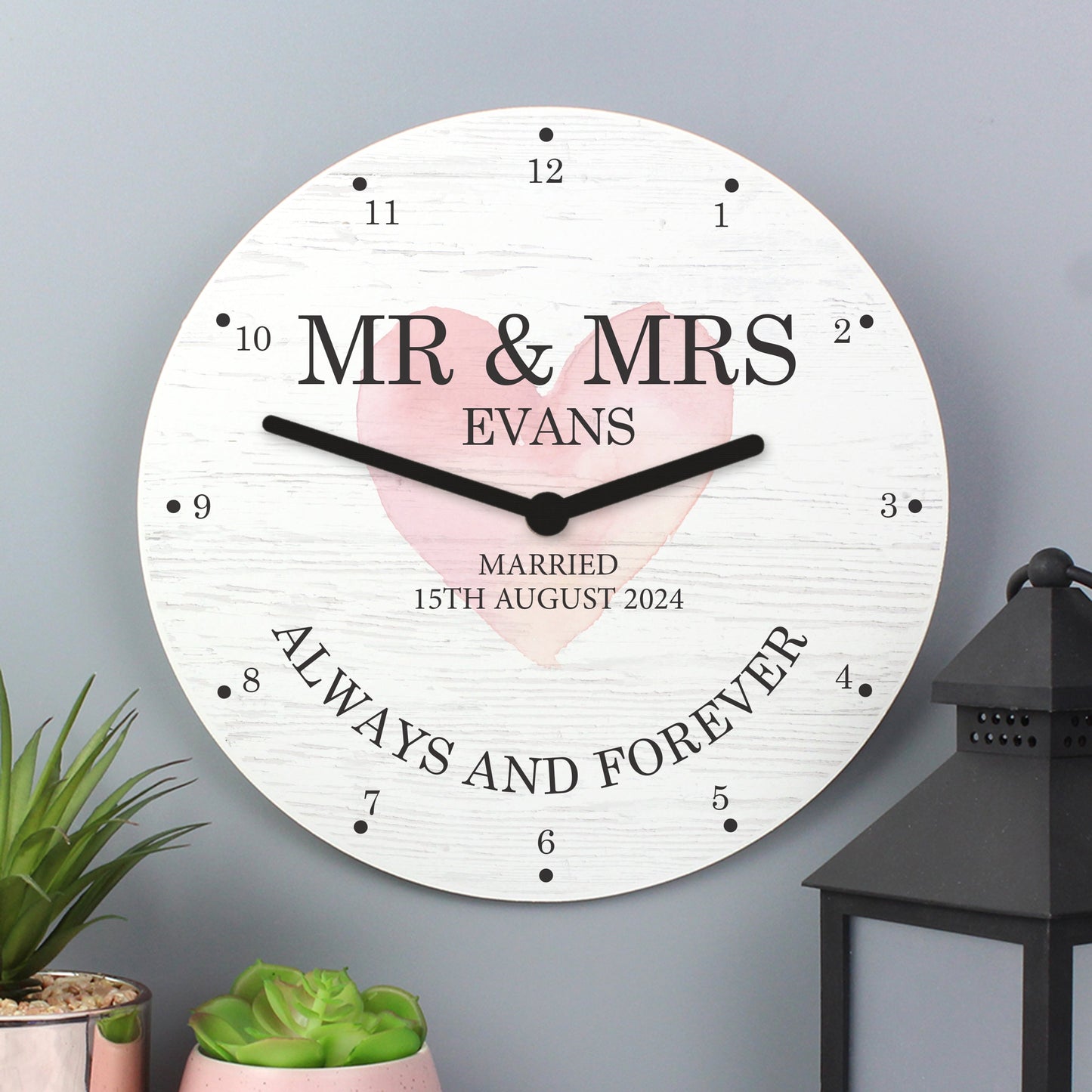 Personalised Couples Love Wooden Wall Clock: 2 - Clocks By Gift Moments
