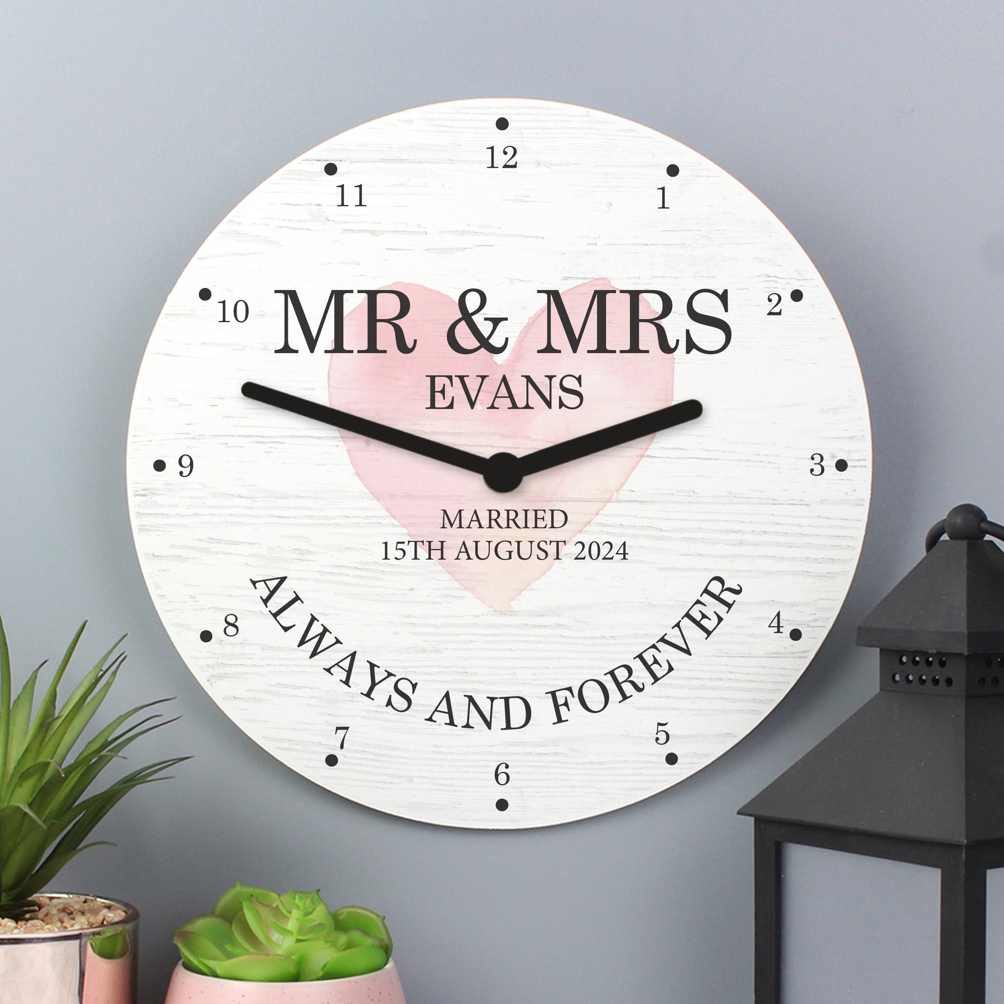 Personalised Couples Love Wooden Wall Clock: 2 - Clocks By Gift Moments