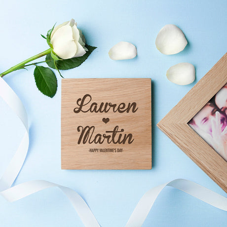 Personalised Couple’s Names Oak Photo Cube: 3 Photo Cubes By Gift Moments