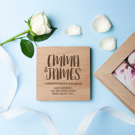 Personalised Couples Oak Photo Cube: 3 Photo Cubes By Gift Moments