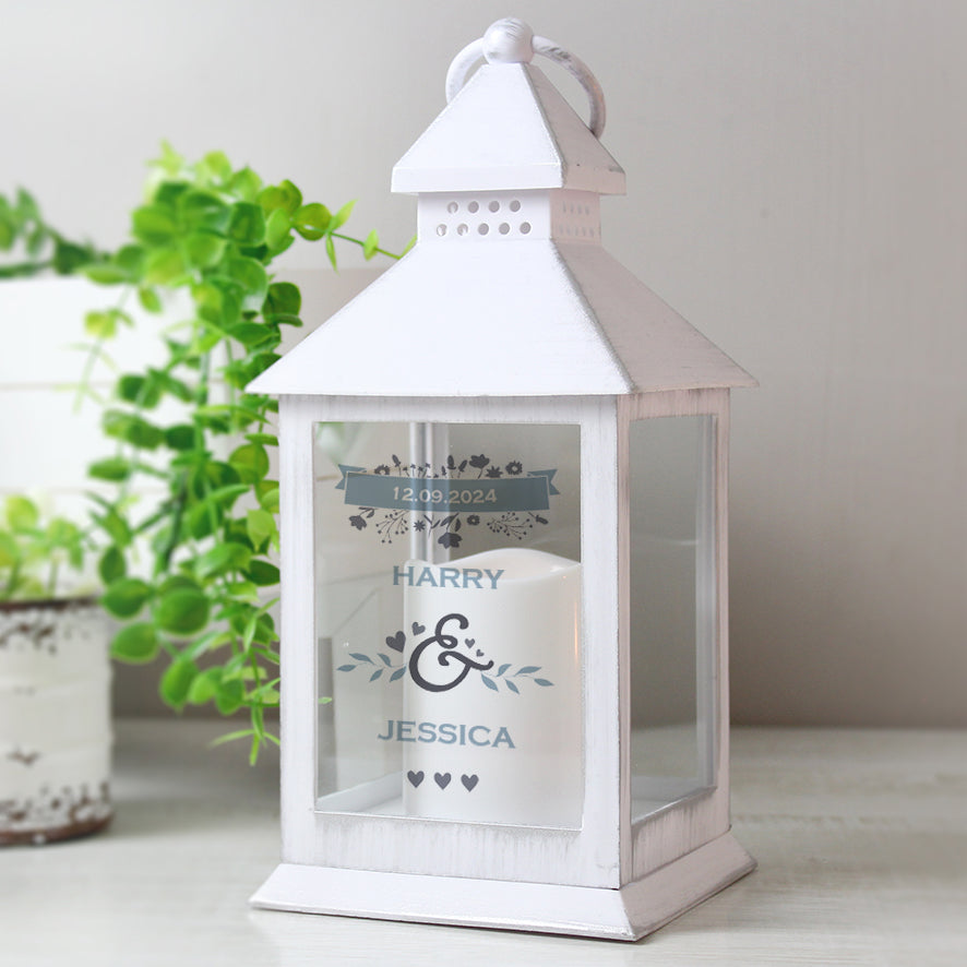 Personalised Couples Special Date White Lantern: 3 - LED Lighting By Gift Moments