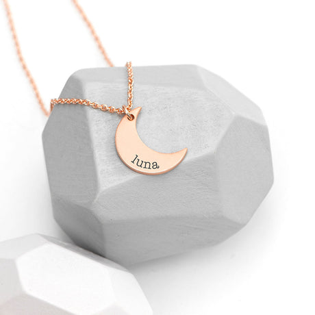 Personalised Crescent Moon Necklaces: 3 - Rose Gold - Necklaces By Gift Moments