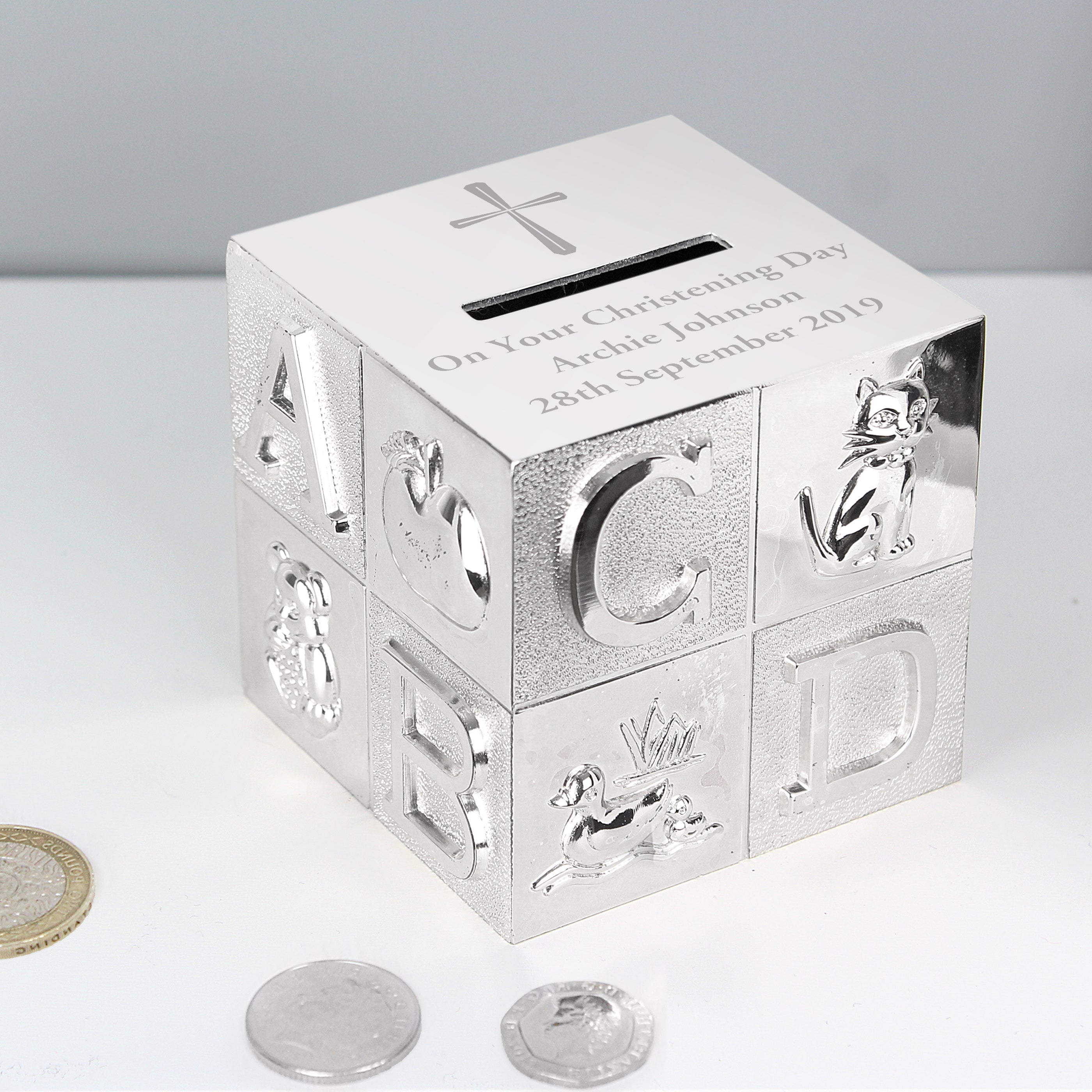 Personalised Cross ABC Money Box - Shop Money Boxes At Gift Moments - 1