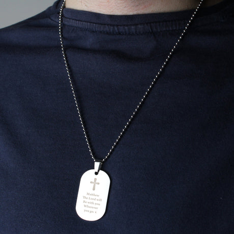 Personalised Cross Stainless Steel Dog Tag Necklace: 4 - Necklaces By Gift Moments