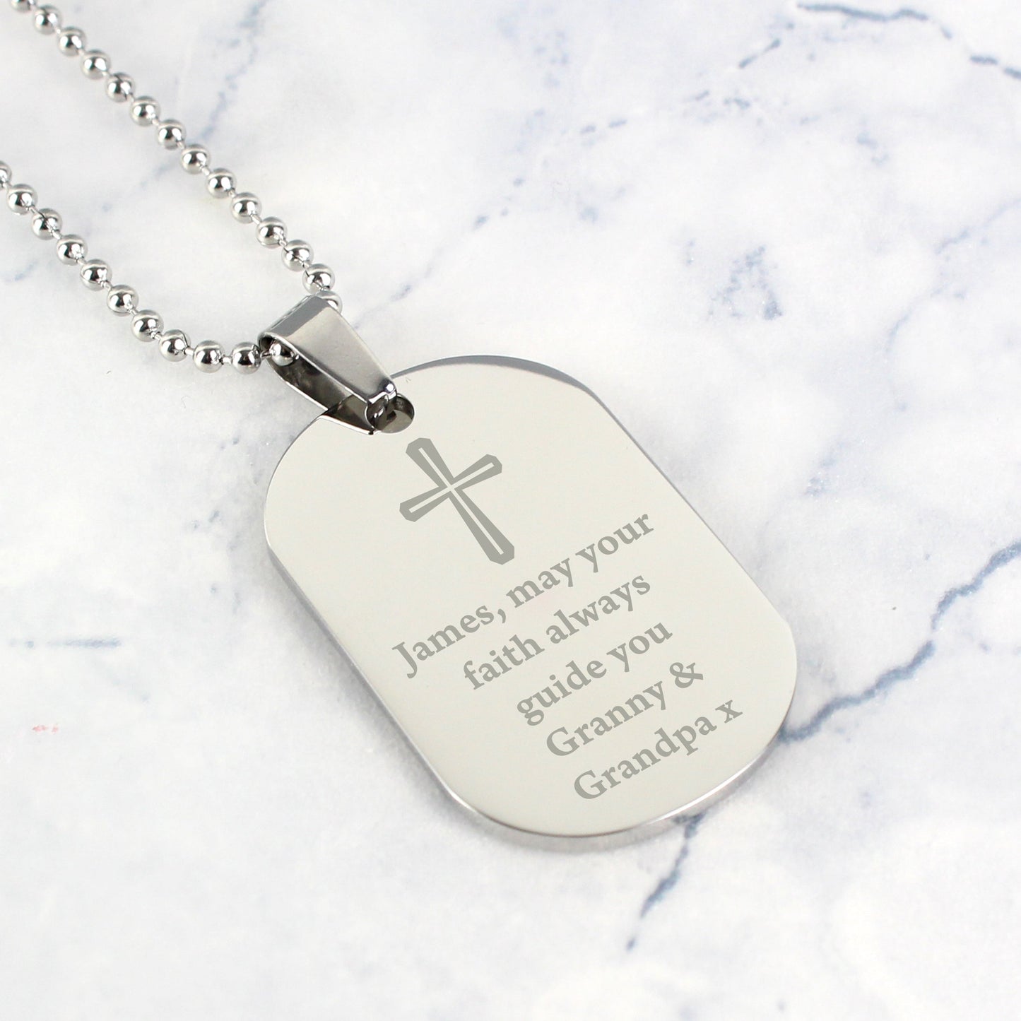 Personalised Cross Stainless Steel Dog Tag Necklace: 1 - Necklaces By Gift Moments